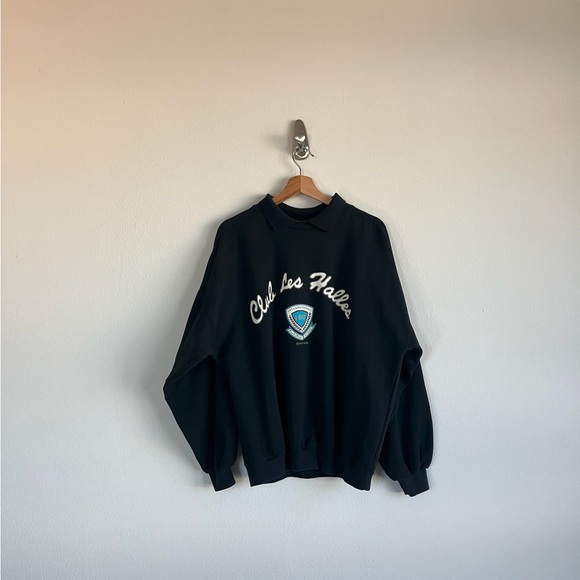 1987 Club Les Halles Black IOU Crew Neck Sweatshirt with Collar - Picture 4 of 6